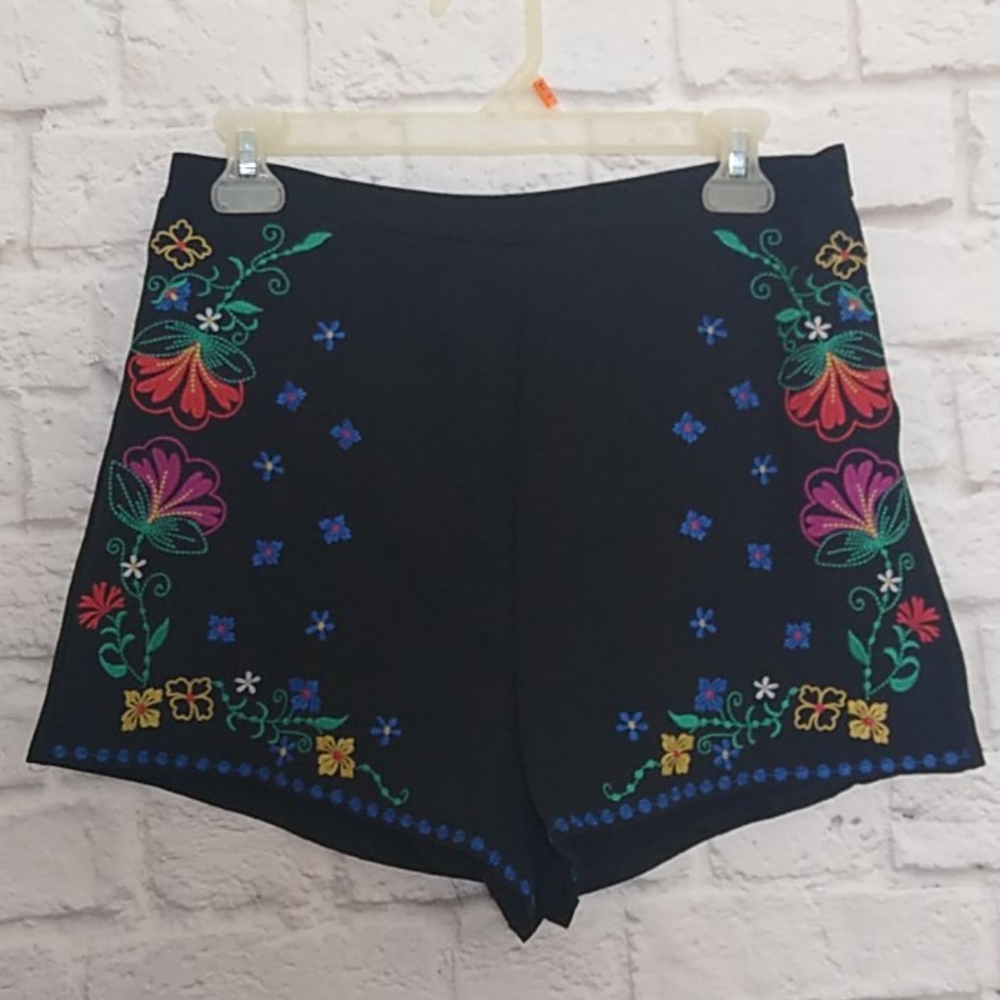 High Waist Boho Embroidered Floral Shorts